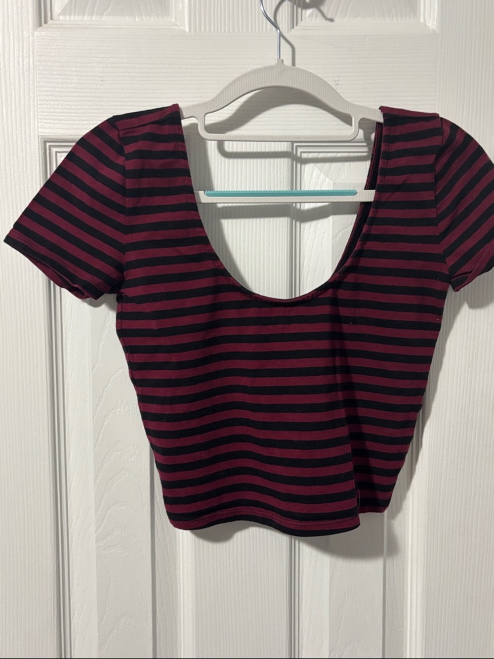 Forever 21 Black and Burgundy Striped Scoop Crop Top